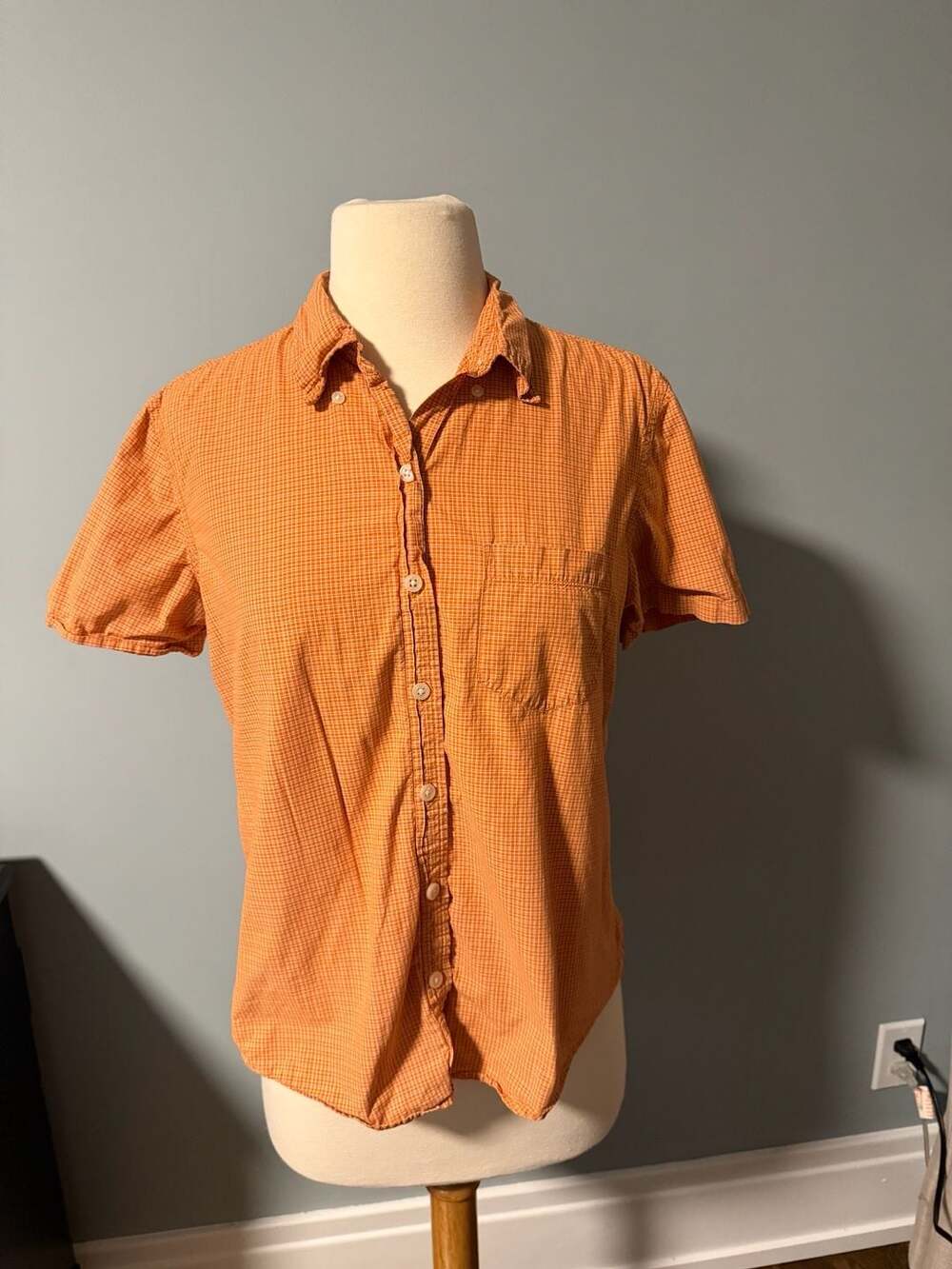 Vintage Abercrombie & Fitch Button Down Shirt Size M Orange Gingham Check
